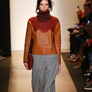 BCBGMAXAZRIA Runway Leather Lace Long Sleeve Top/Jacket Size S $498